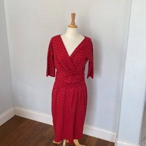 J. Peterman V Neck Polka Dot Sheath Cummerbund  Waist Dress Size 8